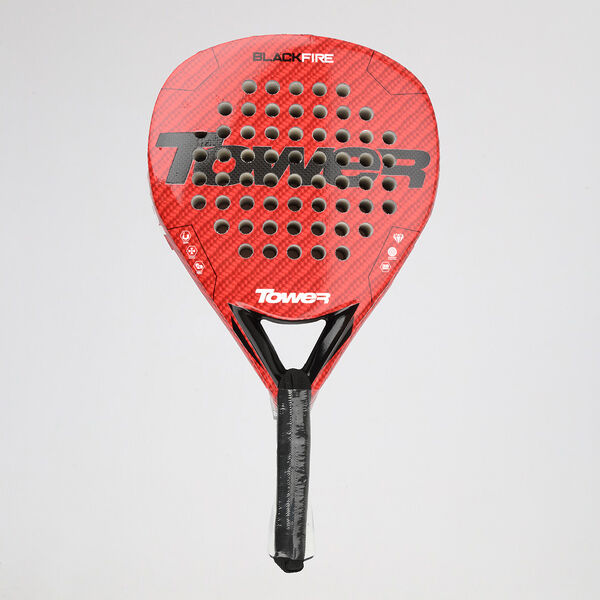Paleta P&aacute;del Tower Black Fire Carbon 3k 38mm con funda